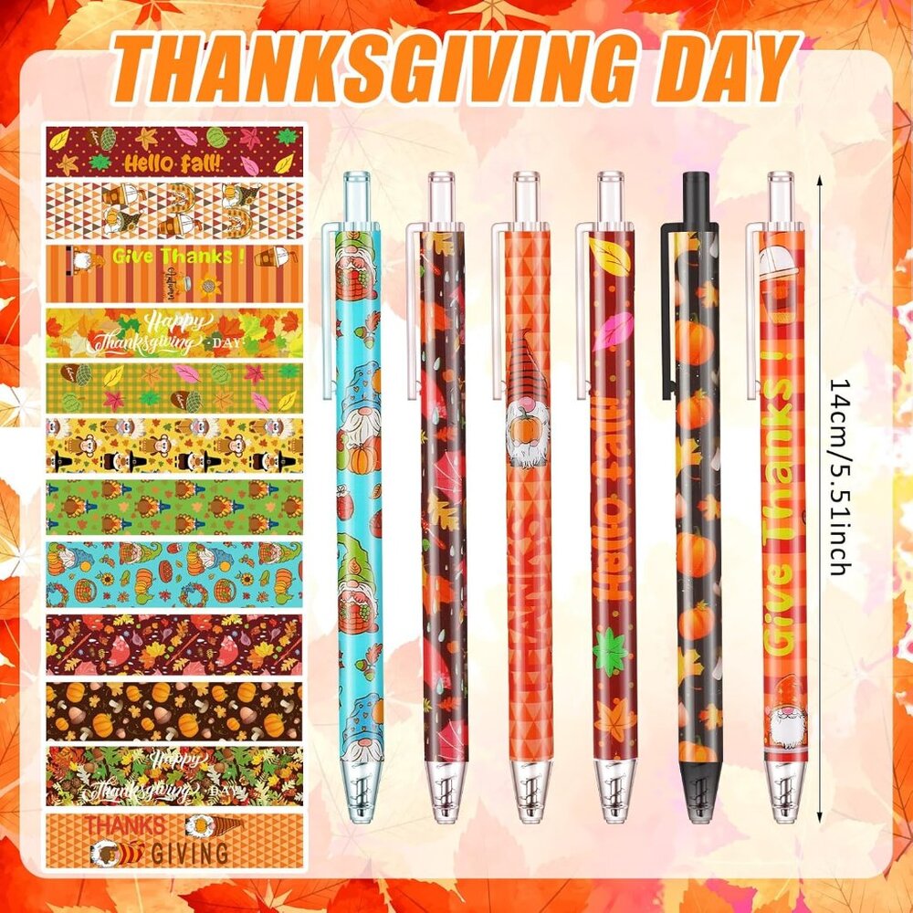 72 Pcs Fall Pens - Bulk Thanksgiving Day Ballpoint Pens - Pumpkin Leaf Gnome Ink - Picture 3 of 6